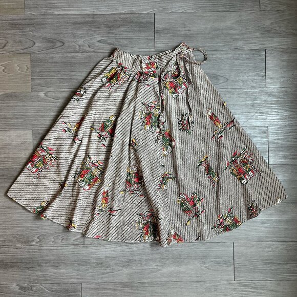 Vintage 70s Brown Striped A Line Faux Wrap Skirt Autumnal Size XS - Picture 1 of 6